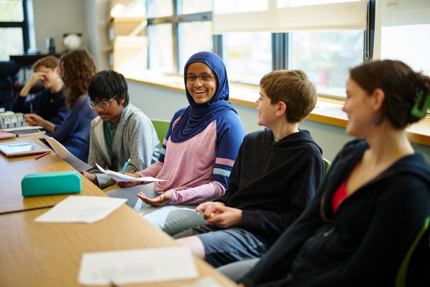 Happy students in a classroom